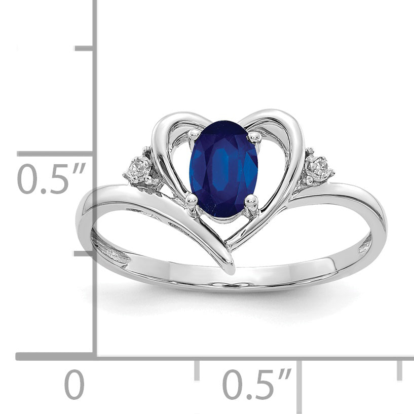 14k White Gold Sapphire and Diamond Heart Ring