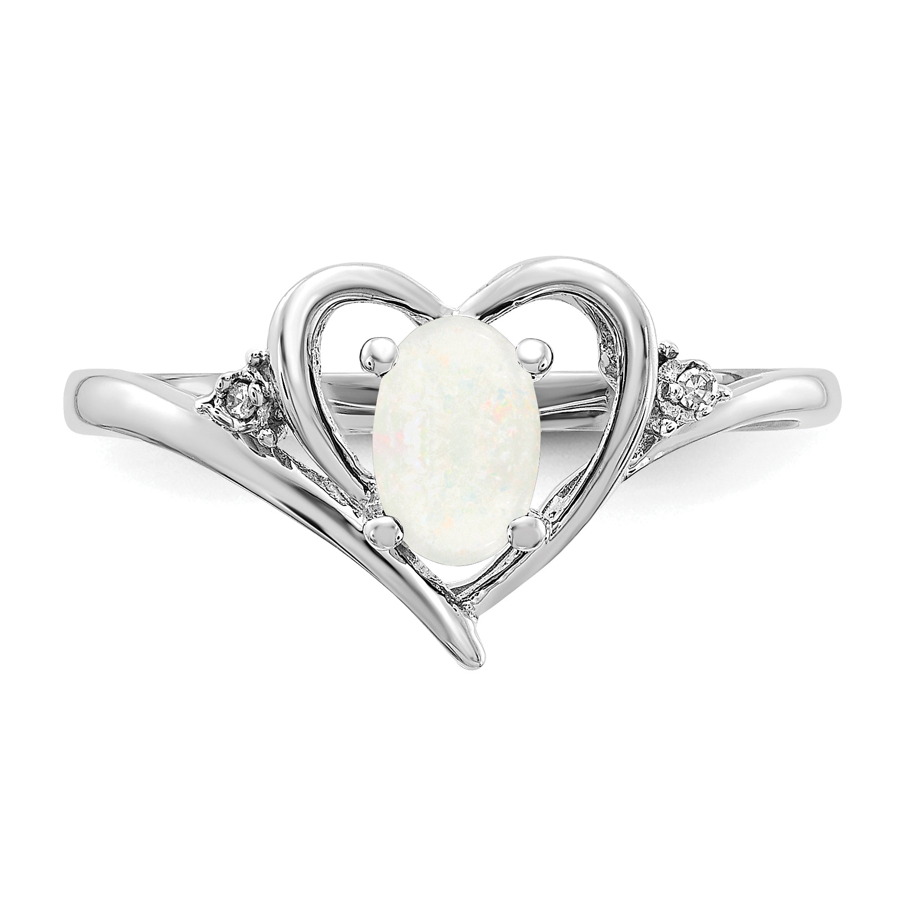 14k White Gold Opal and Diamond Heart Ring