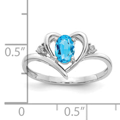 14k White Gold Blue Topaz and Diamond Heart Ring