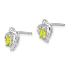 14k White Gold Peridot and Diamond Heart Post Earrings