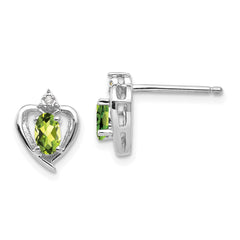 14k White Gold Peridot and Diamond Heart Post Earrings