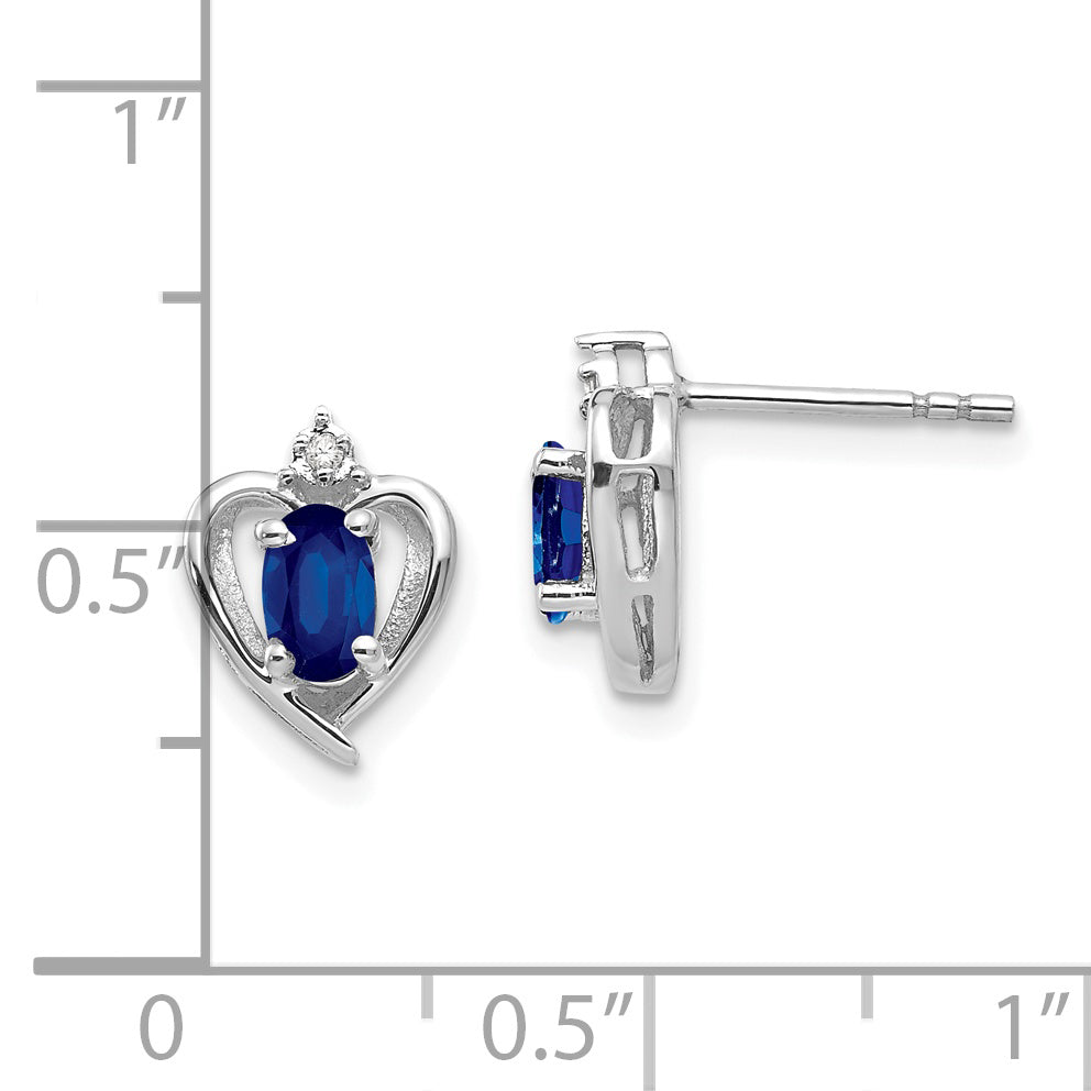 14k White Gold Sapphire and Diamond Heart Post Earrings