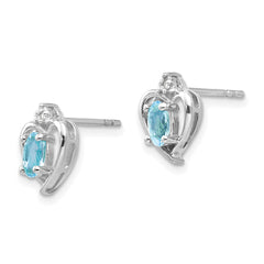 14k White Gold Blue Topaz and Diamond Heart Post Earrings