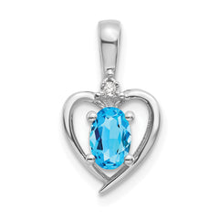 14K White Gold Blue Topaz Diamond Pendant