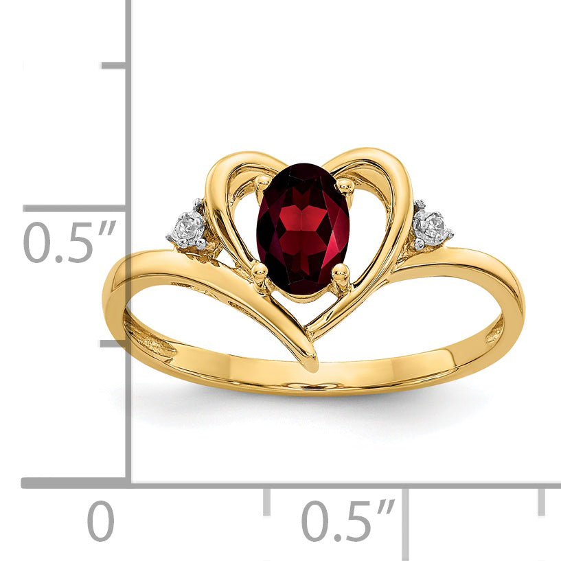 14k Garnet and Diamond Heart Ring