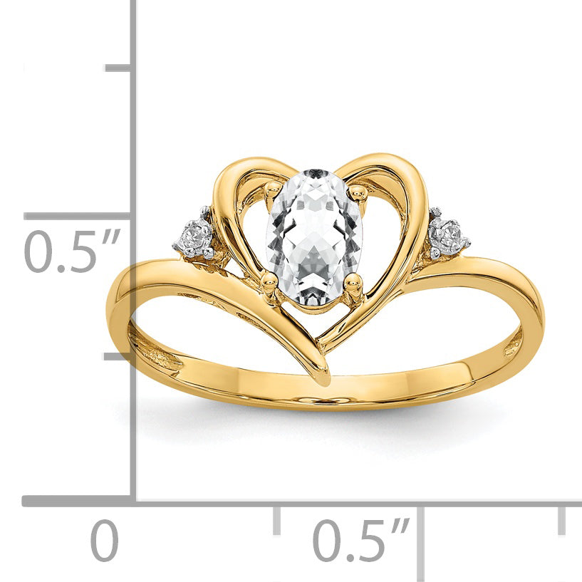 14k White Topaz and Diamond Heart Ring