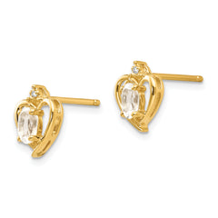 14k White Topaz and Diamond Heart Earrings