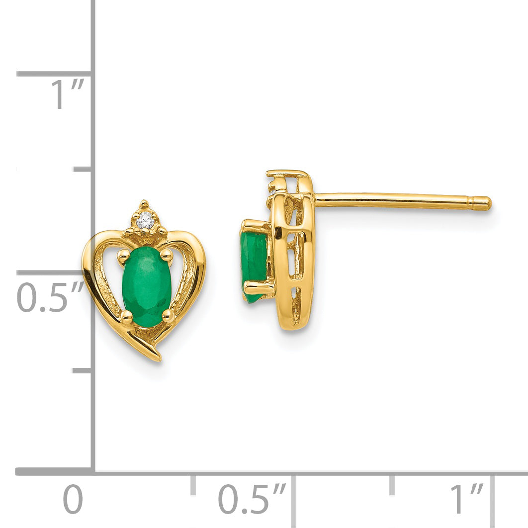 14k Emerald and Diamond Heart Earrings