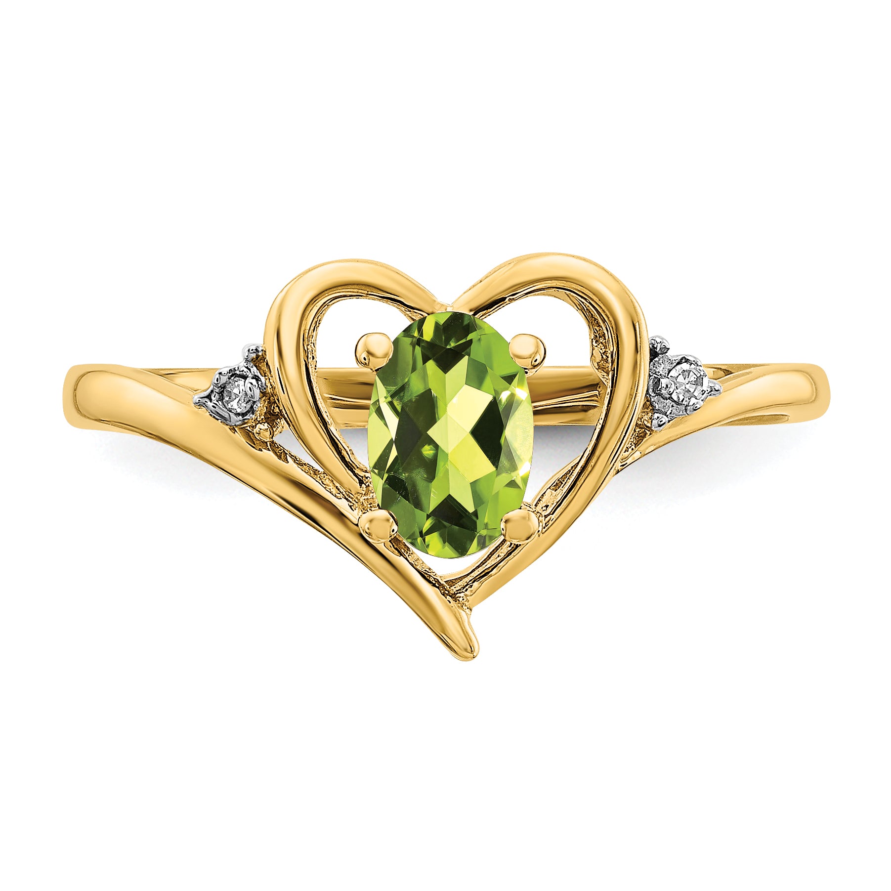 14k Peridot and Diamond Heart Ring