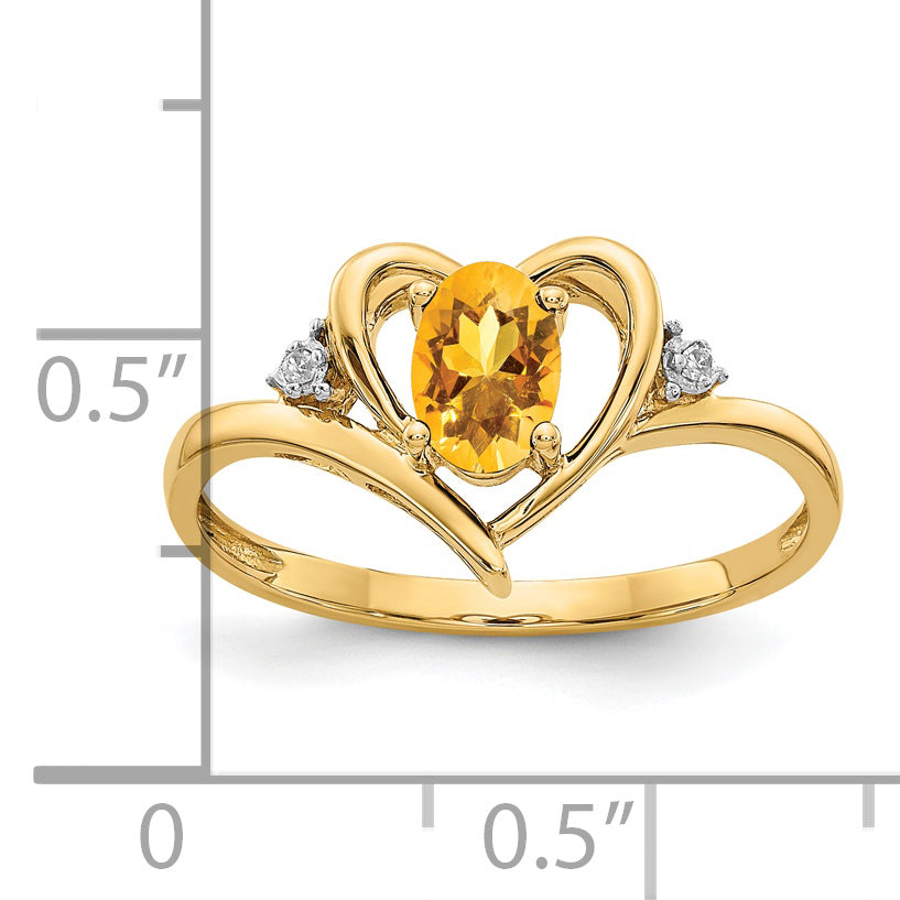 14k Citrine and Diamond Heart Ring