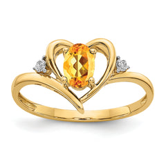 14k Citrine and Diamond Heart Ring