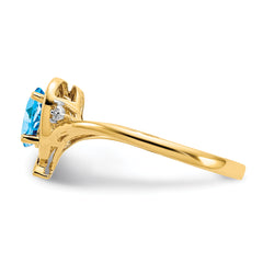 14k Blue Topaz and Diamond Heart Ring