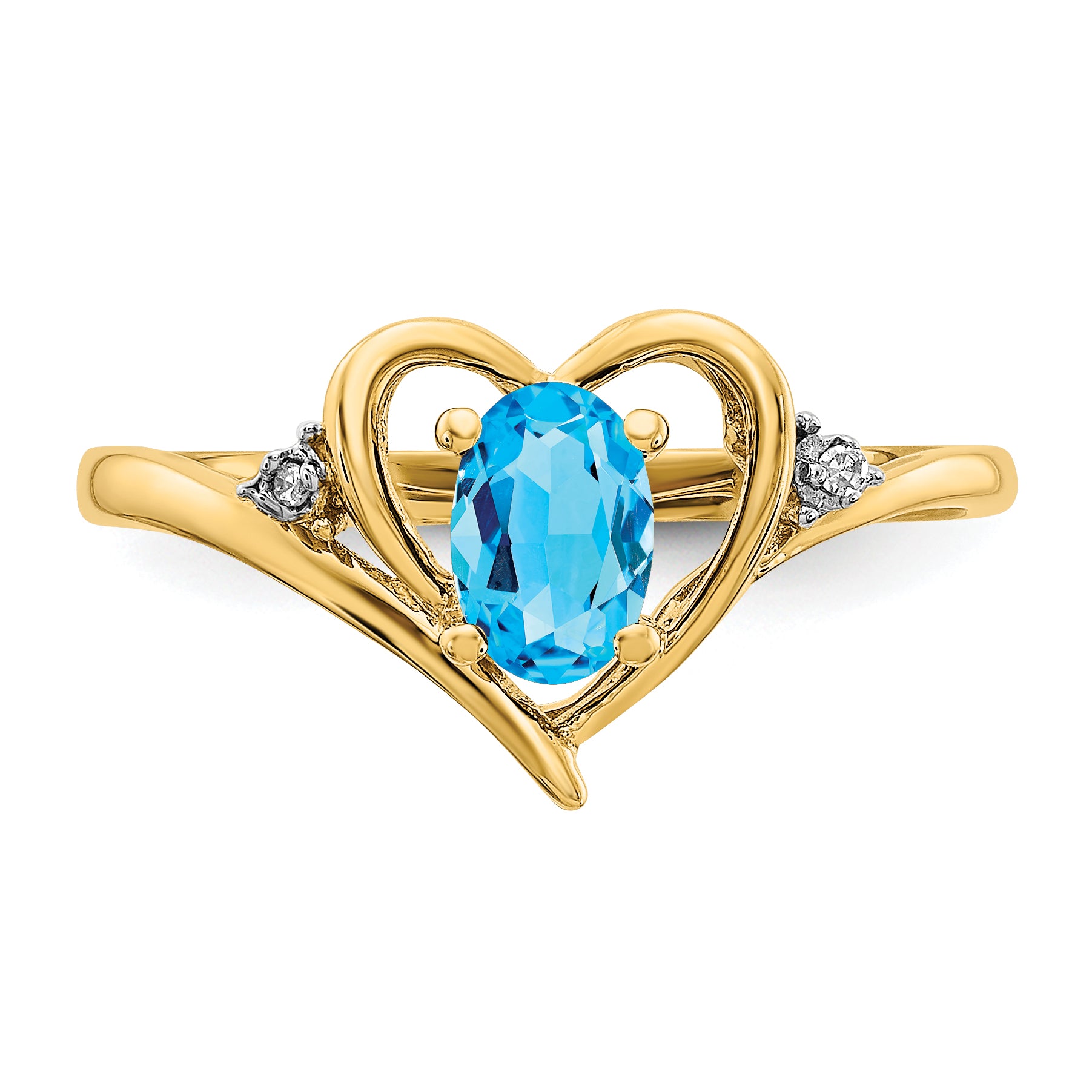 14k Blue Topaz and Diamond Heart Ring