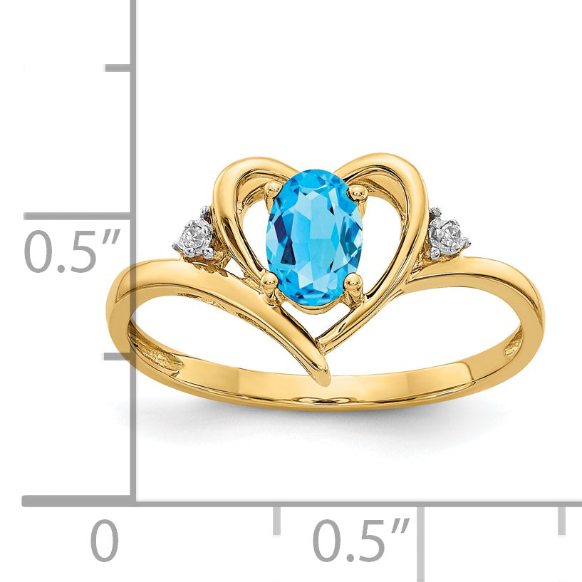 14k Blue Topaz and Diamond Heart Ring