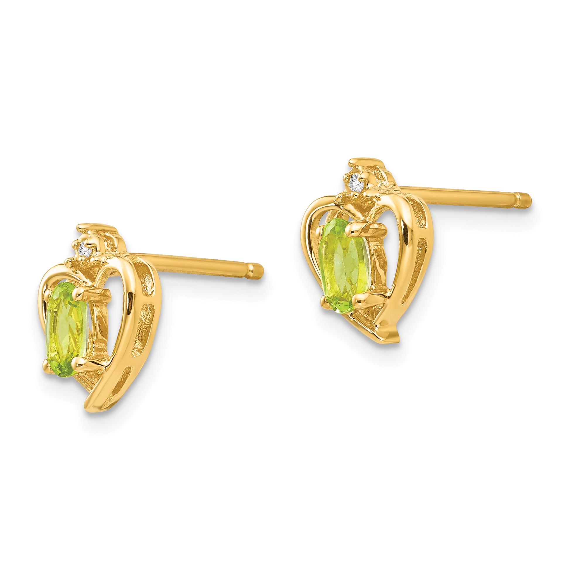 14k Peridot and Diamond Heart Earrings