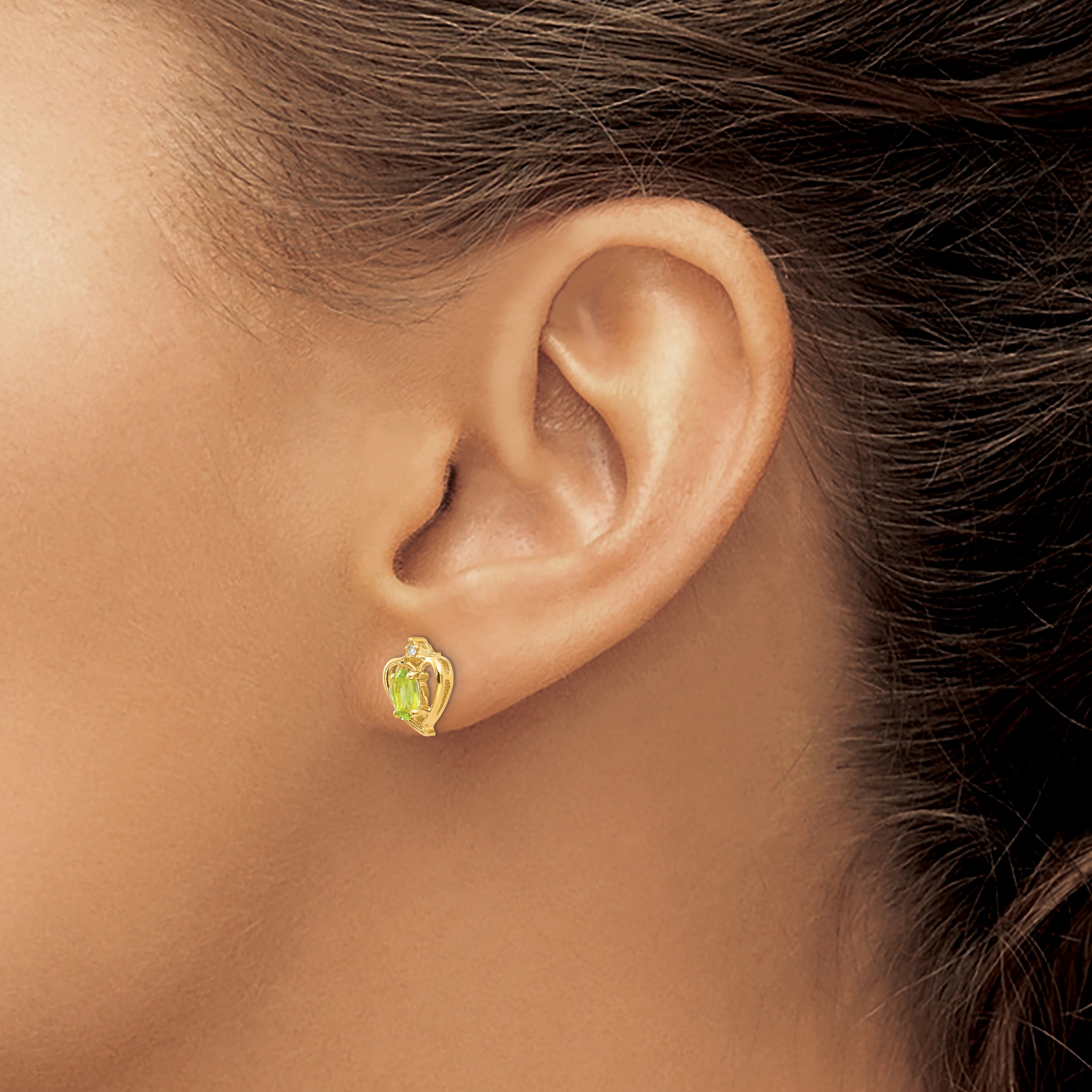 14k Peridot and Diamond Heart Earrings