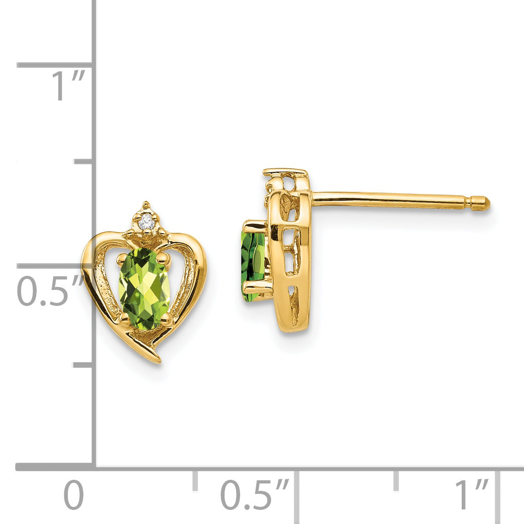 14k Peridot and Diamond Heart Earrings