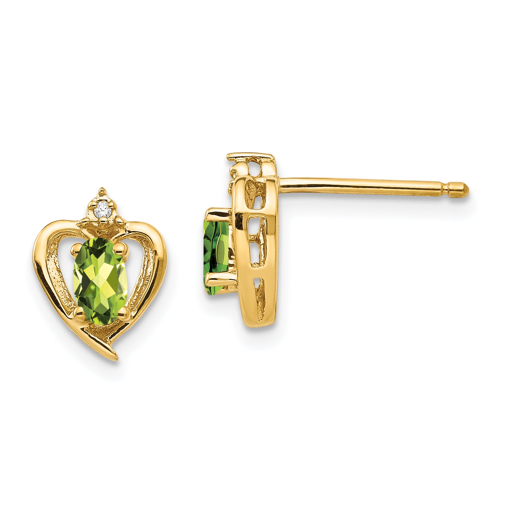 14k Peridot and Diamond Heart Earrings