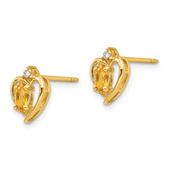 14k Citrine and Diamond Heart Earrings