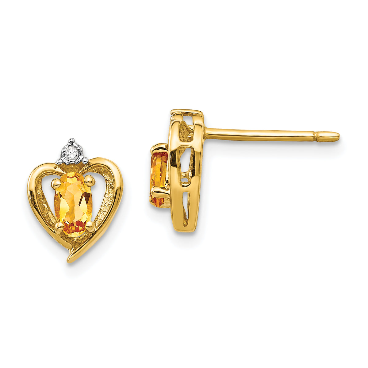 14k Citrine and Diamond Heart Earrings