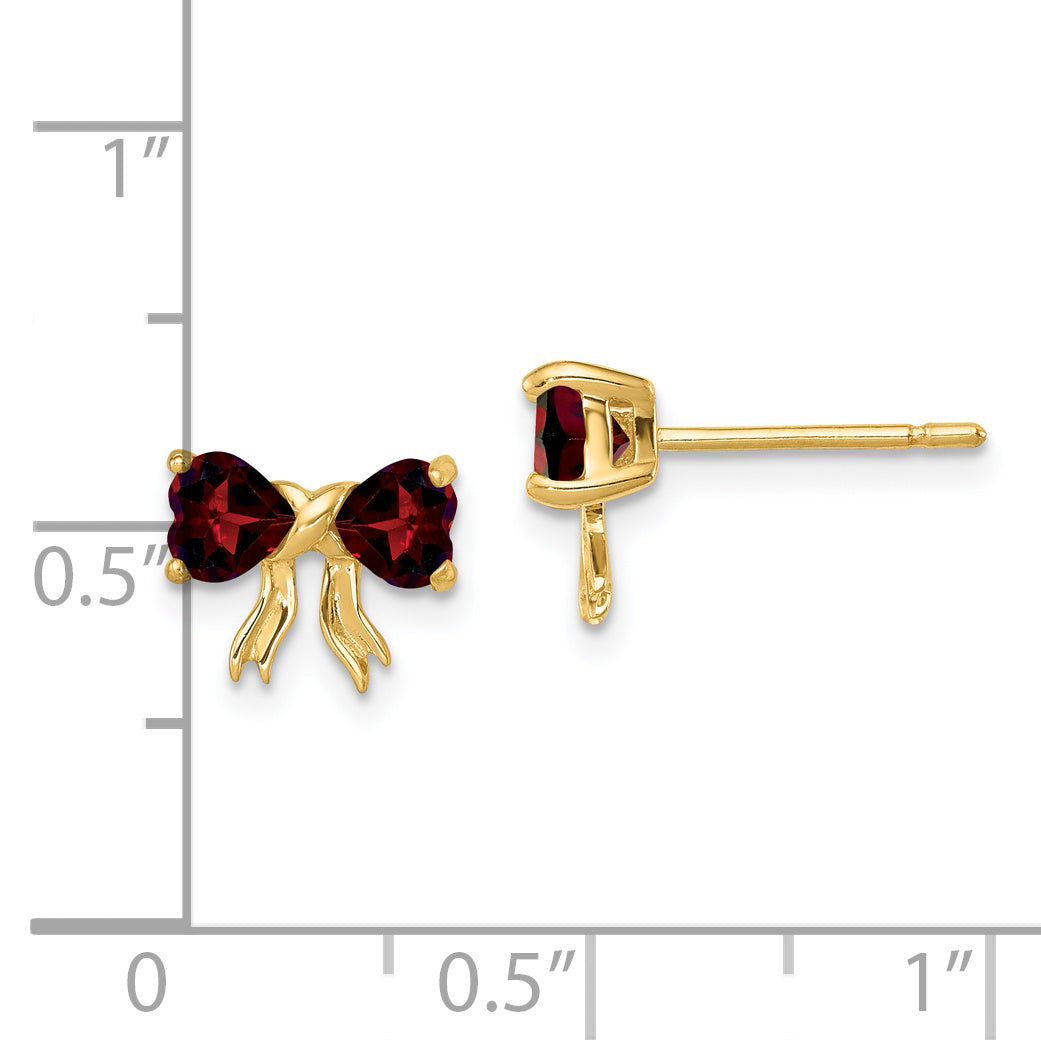 14k Gold Polished Garnet Bow Post Earrings