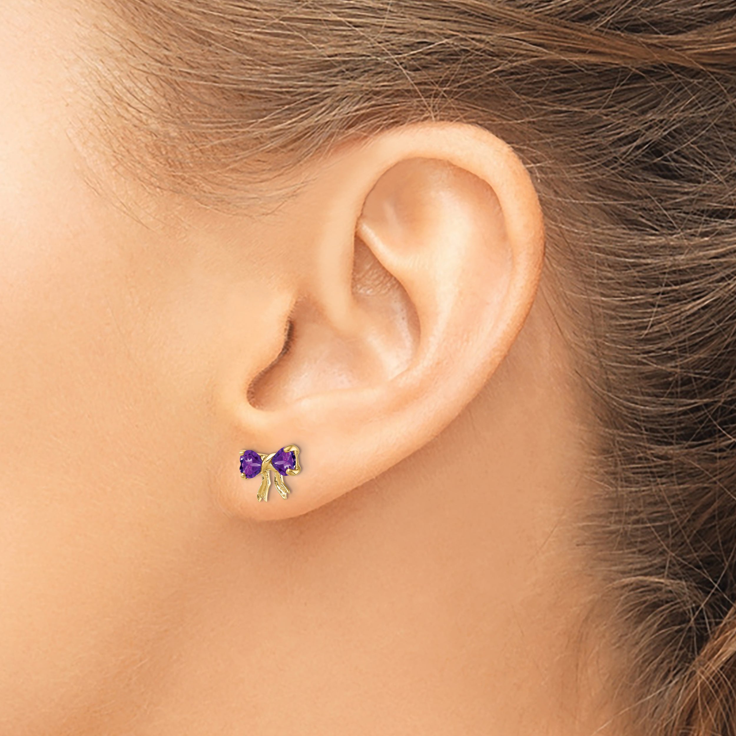 14k Gold Polished Amethyst Bow Post Earrings