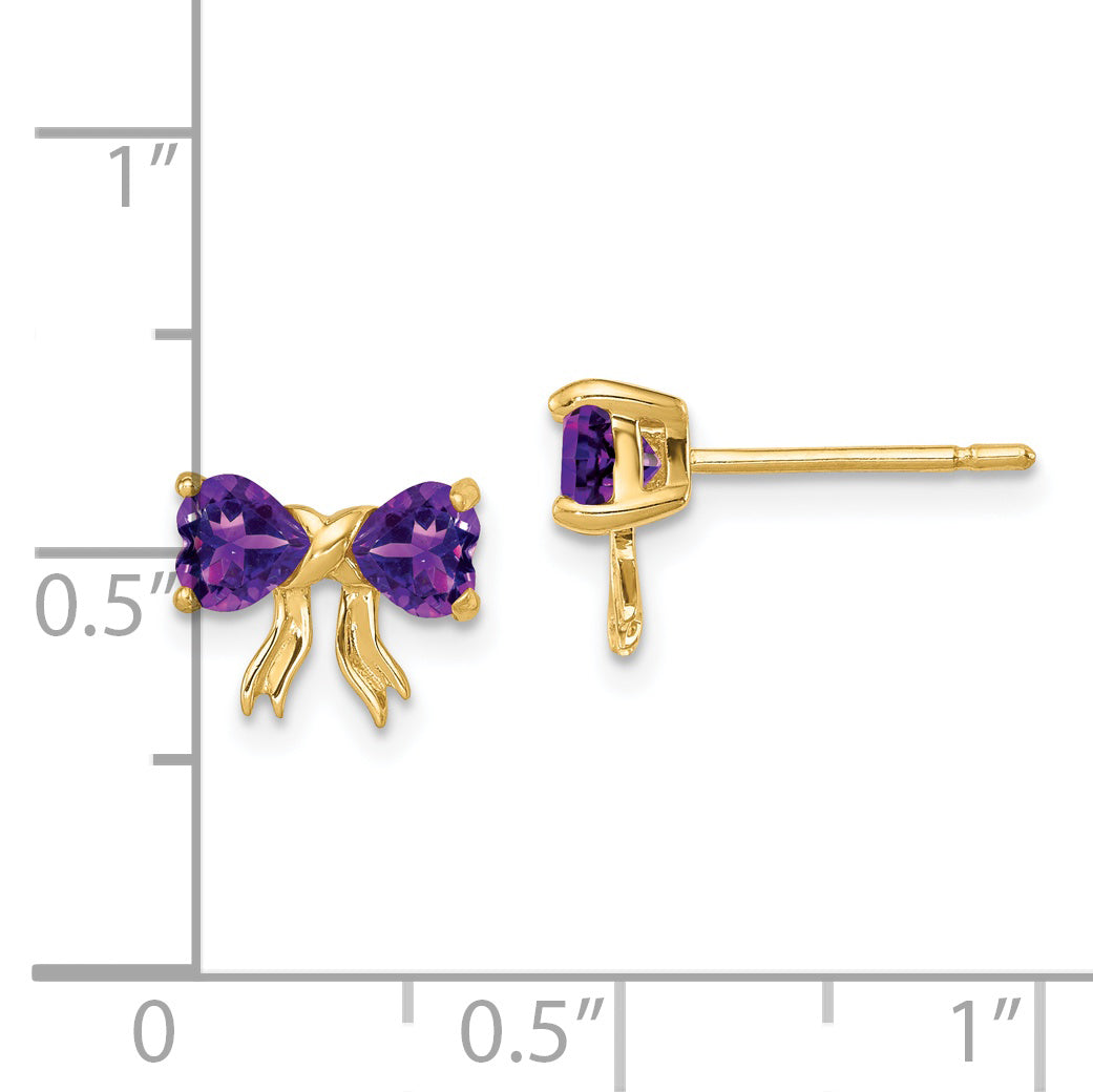 14k Gold Polished Amethyst Bow Post Earrings