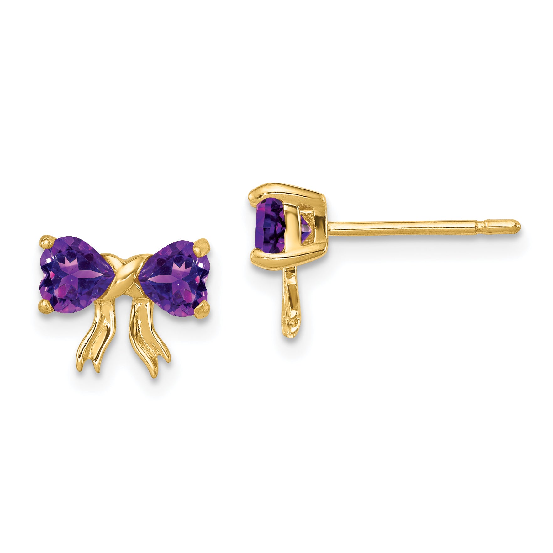 14k Gold Polished Amethyst Bow Post Earrings