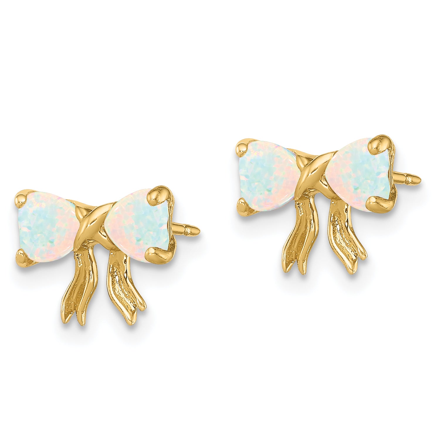 14k Gold Polished Created Opal Bow Post Earrings