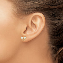 14k Gold Polished Created Opal Bow Post Earrings