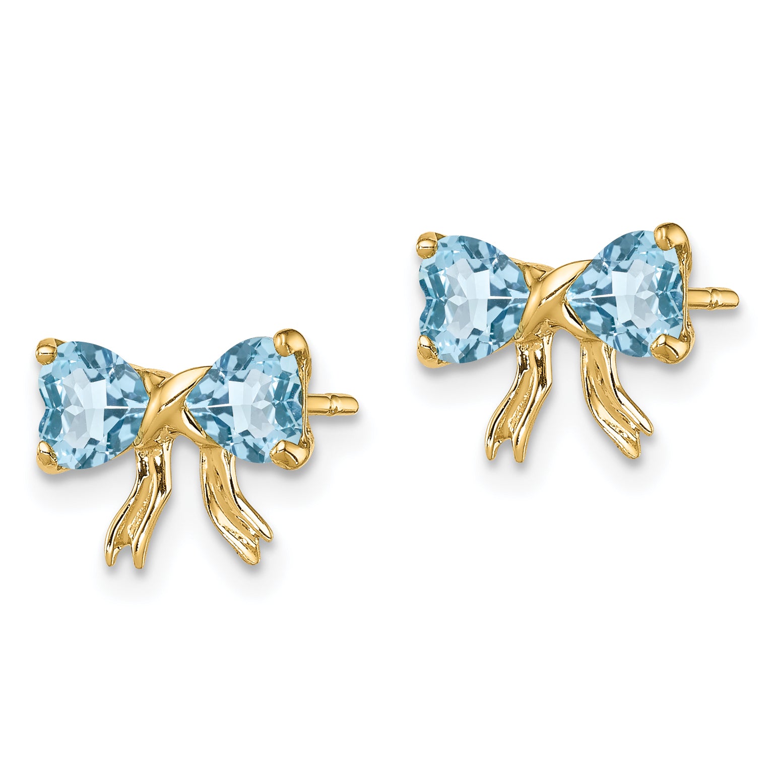 14k Gold Polished Light Swiss Blue Topaz Bow Post Earrings