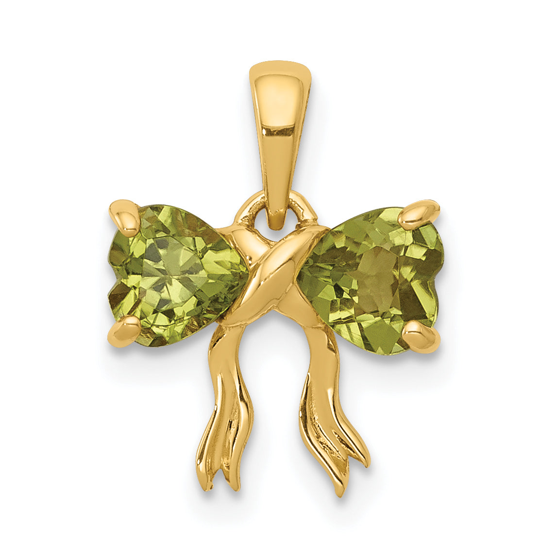 14K Gold Polished Peridot Bow Pendant