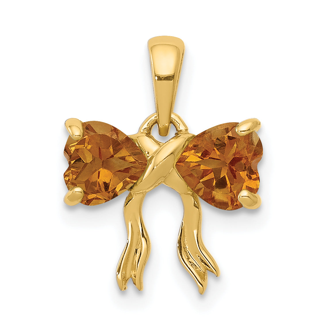 14K Gold Polished Citrine Bow Pendant