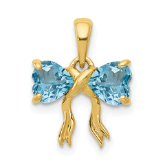 14K Gold Polished Light Swiss Blue Topaz Bow Pendant