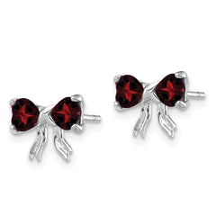 14k White Gold Polished Garnet Bow Post Earrings