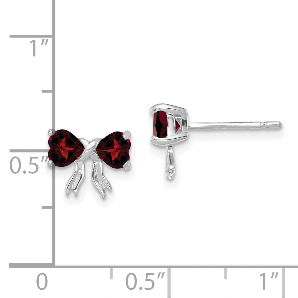 14k White Gold Polished Garnet Bow Post Earrings