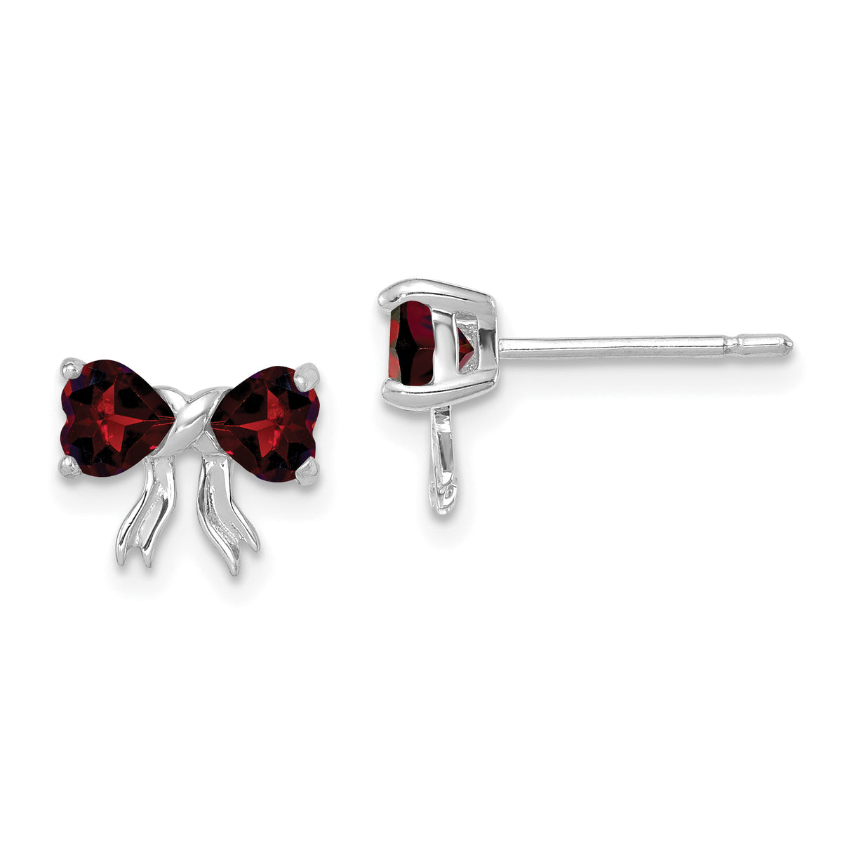 14k White Gold Polished Garnet Bow Post Earrings