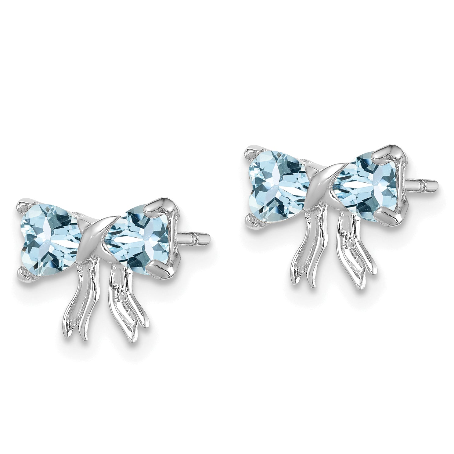 14k White Gold Polished Aquamarine Bow Post Earrings