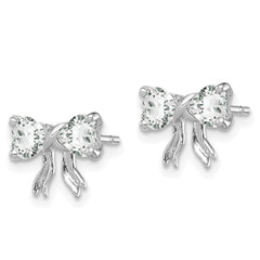 14k White Gold Polished White Topaz Bow Post Earrings