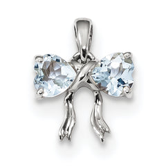 14K White Gold Polished Aquamarine Bow Pendant