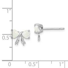 14k White Gold Polished Created Opal Bow Post Earrings