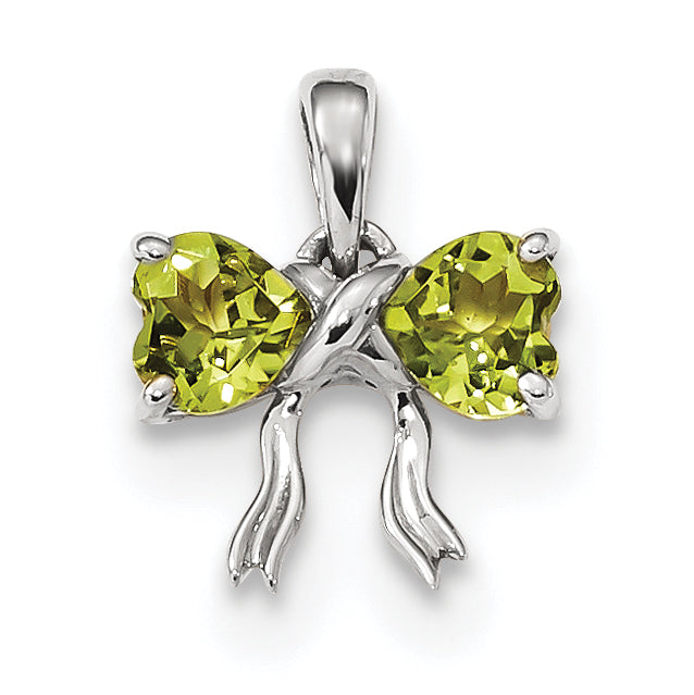 14K White Gold Polished Peridot Bow Pendant