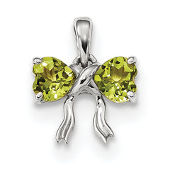 14K White Gold Polished Peridot Bow Pendant