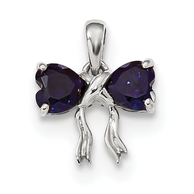 14K White Gold Polished Created Sapphire Bow Pendant