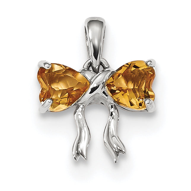 14K White Gold Polished Citrine Bow Pendant