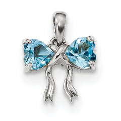 14K White Gold Polished Light Swiss Blue Topaz Bow Pendant