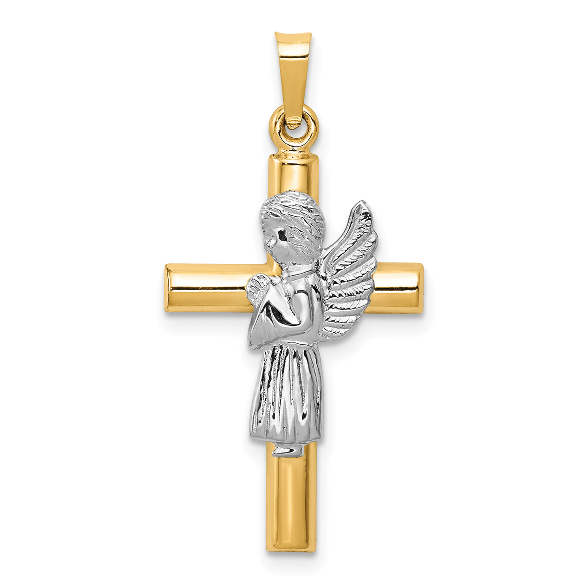 14K Two-Tone Angel & Cross Pendant