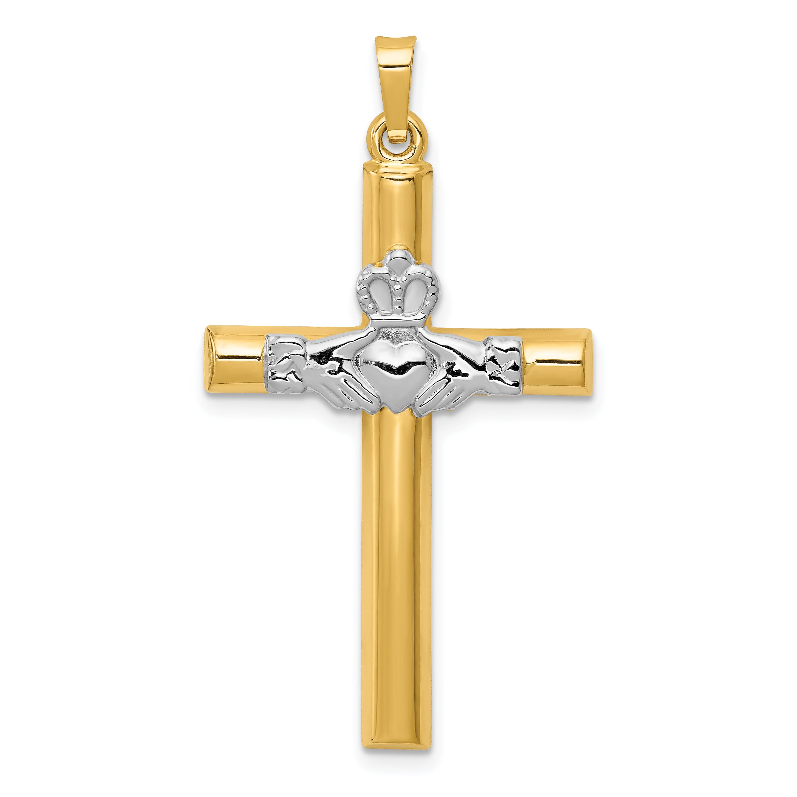 14K Two-tone Claddagh Cross Pendant