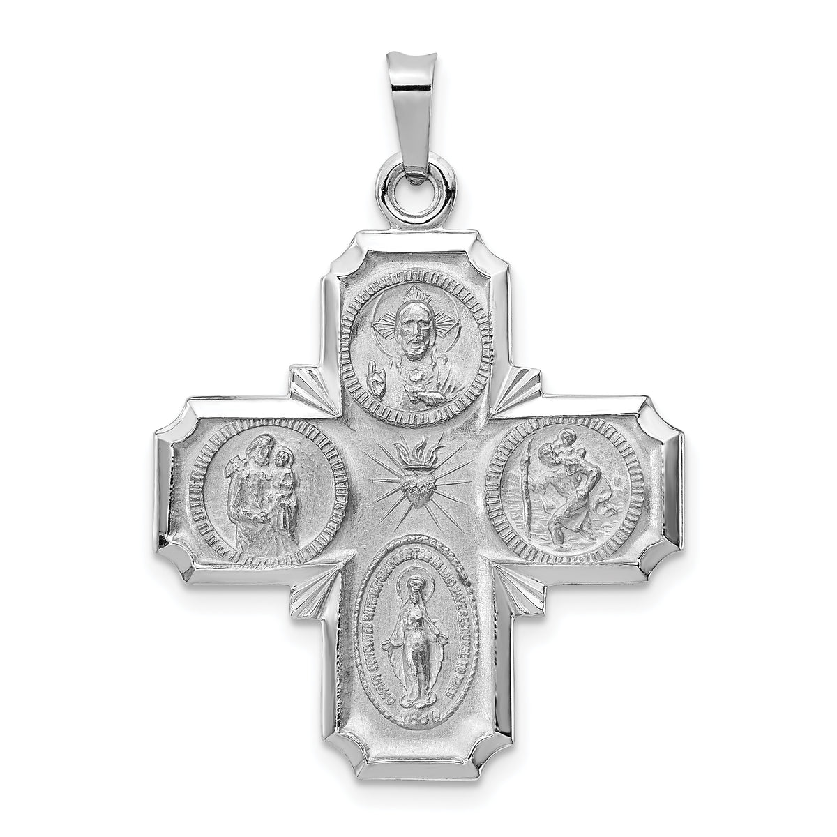 14K White Gold Four Way Medal Pendant