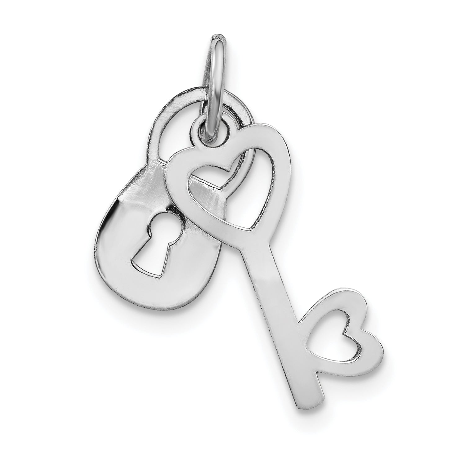 14K White Gold Polished Lock & Key Charm